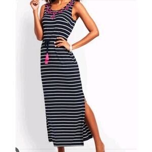 TALBOTS WOMENS MAXI DRESS SZ S BLUE WHITE PINK STRIPES PREPPY NAUTICAL COLORFUL